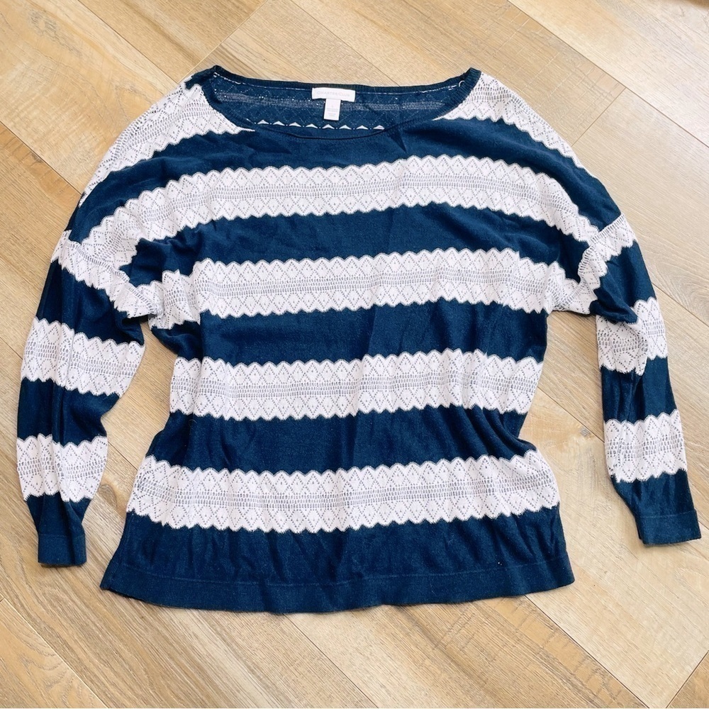 Charter Club Navy & White Crochet Knit Sweater
